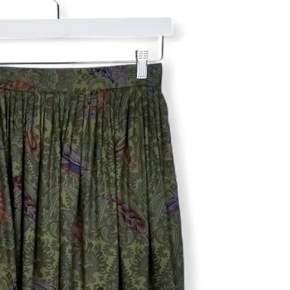 Vintage HERMAN GEIST 80s Full Pleat Rayon Midi Paisley Feather Motif Skirt - 6 - Picture 4 of 6